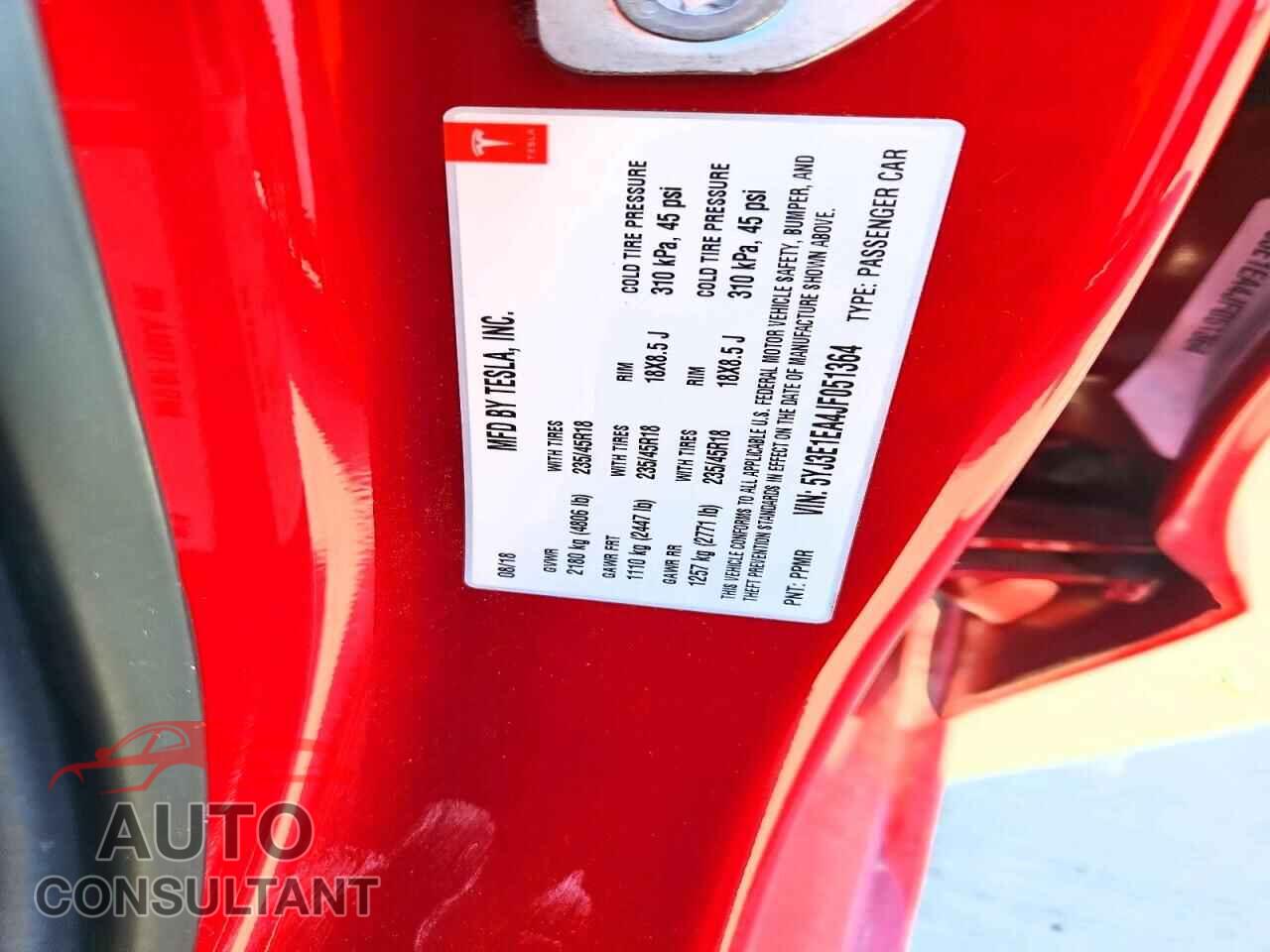TESLA MODEL 3 2018 - 5YJ3E1EA4JF051364