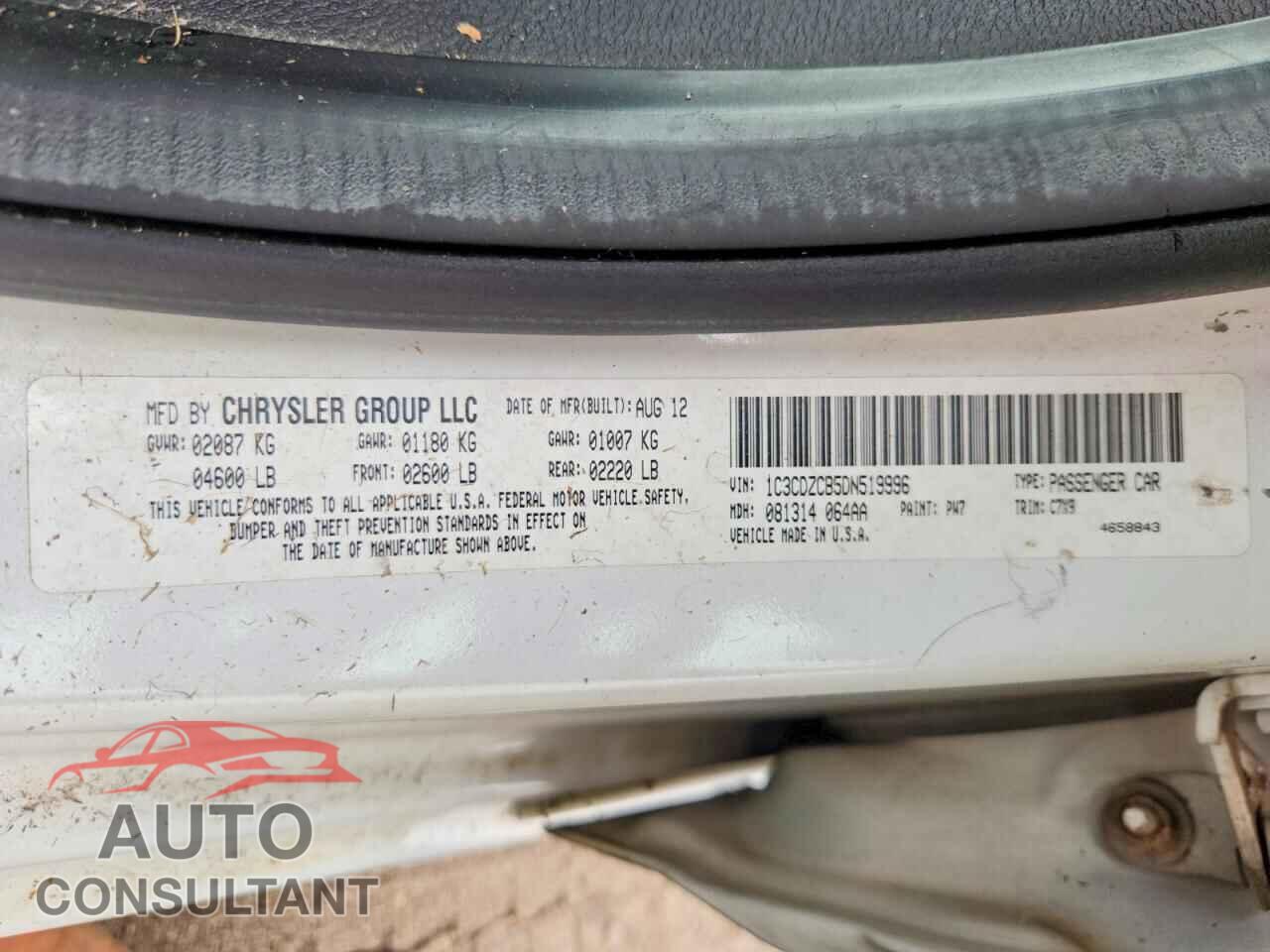 DODGE AVENGER 2013 - 1C3CDZCB5DN519996