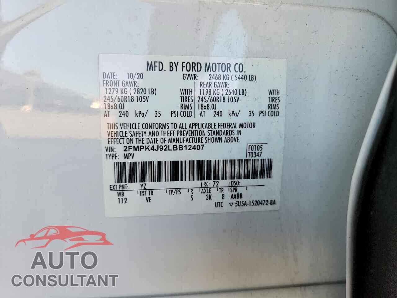 FORD EDGE 2020 - 2FMPK4J92LBB12407