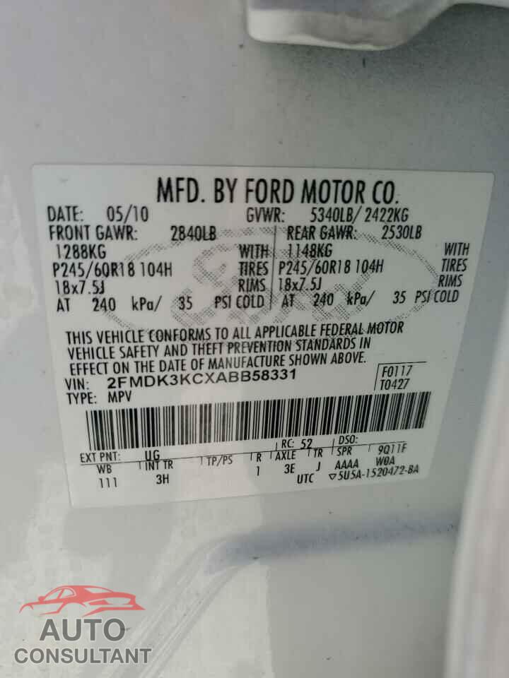 FORD EDGE 2010 - 2FMDK3KCXABB58331