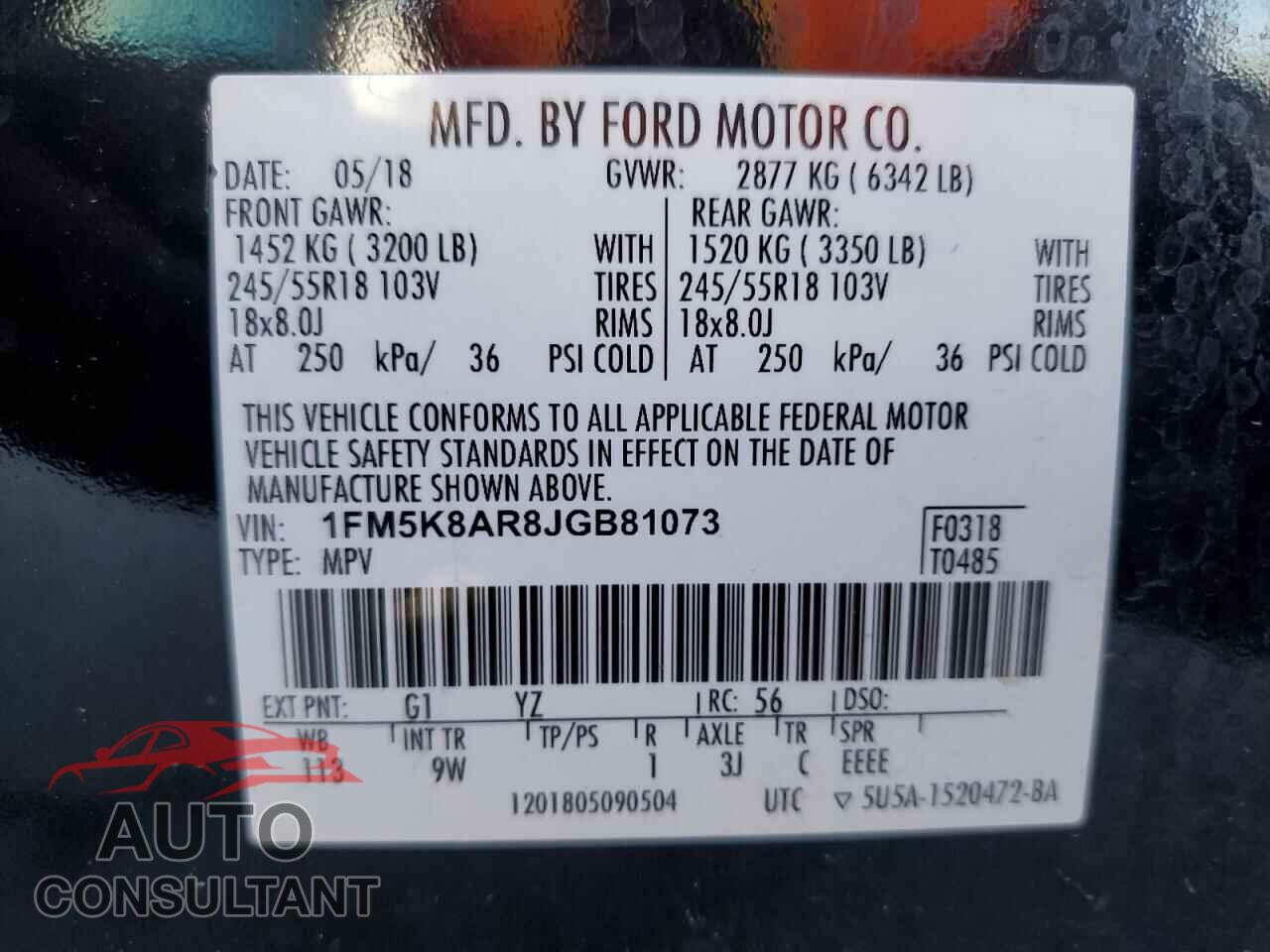 FORD EXPLORER 2018 - 1FM5K8AR8JGB81073