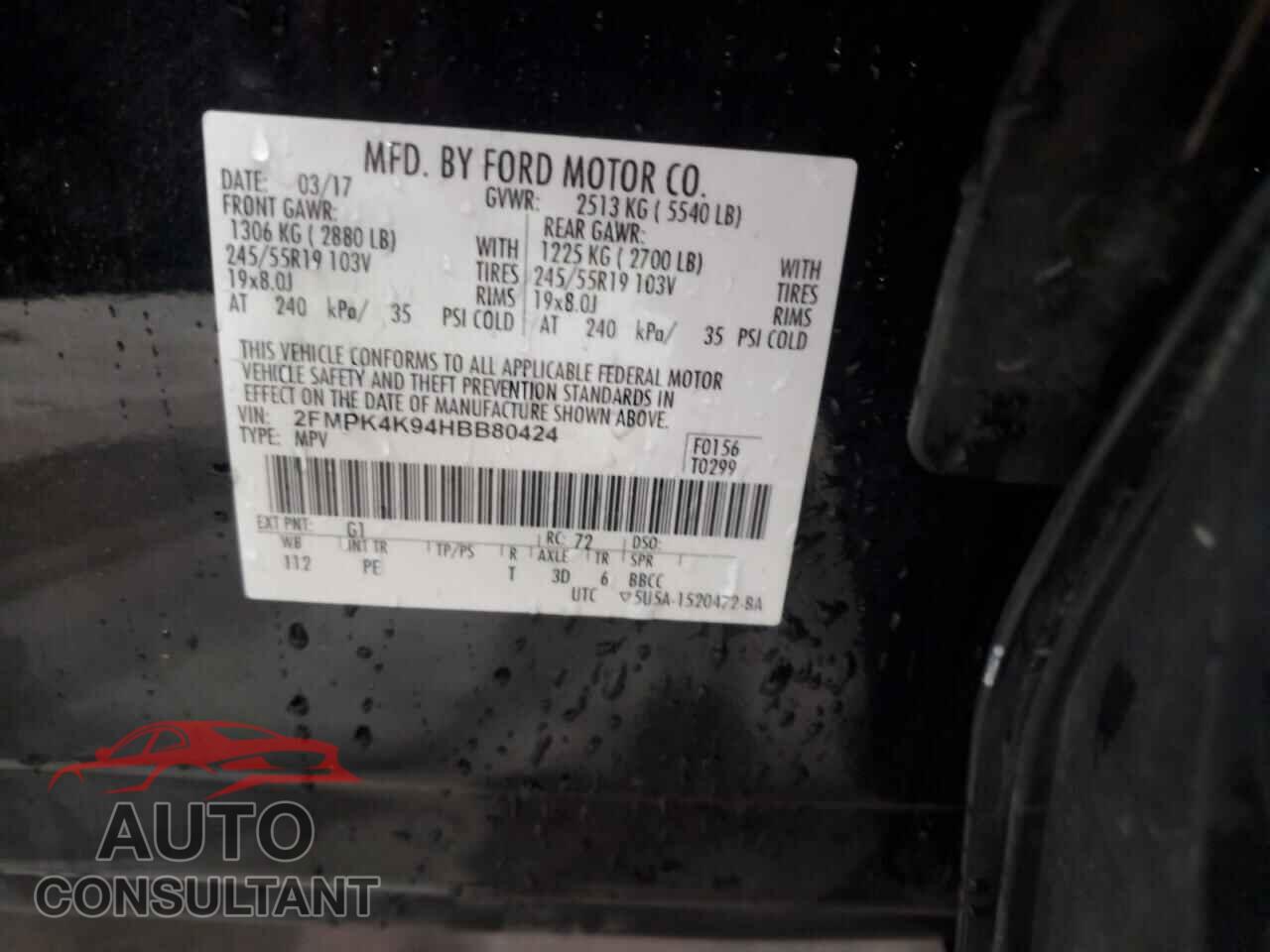 FORD EDGE 2017 - 2FMPK4K94HBB80424