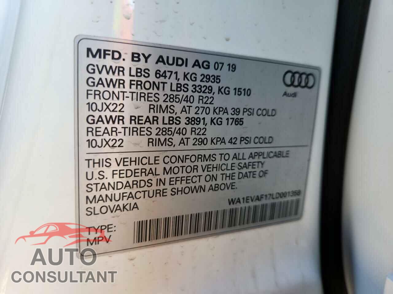AUDI Q8 2020 - WA1EVAF17LD001358