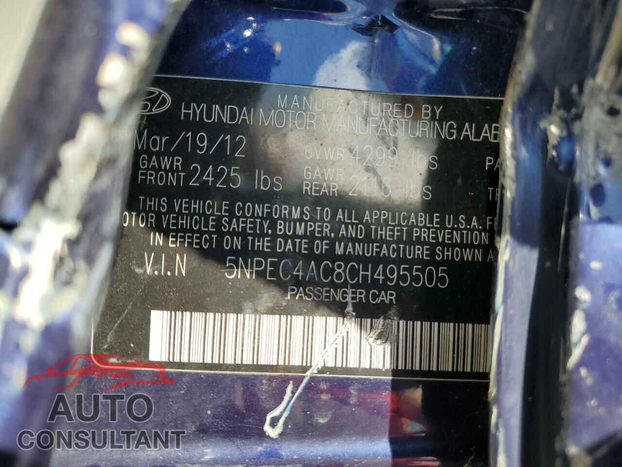 HYUNDAI SONATA 2012 - 5NPEC4AC8CH495505