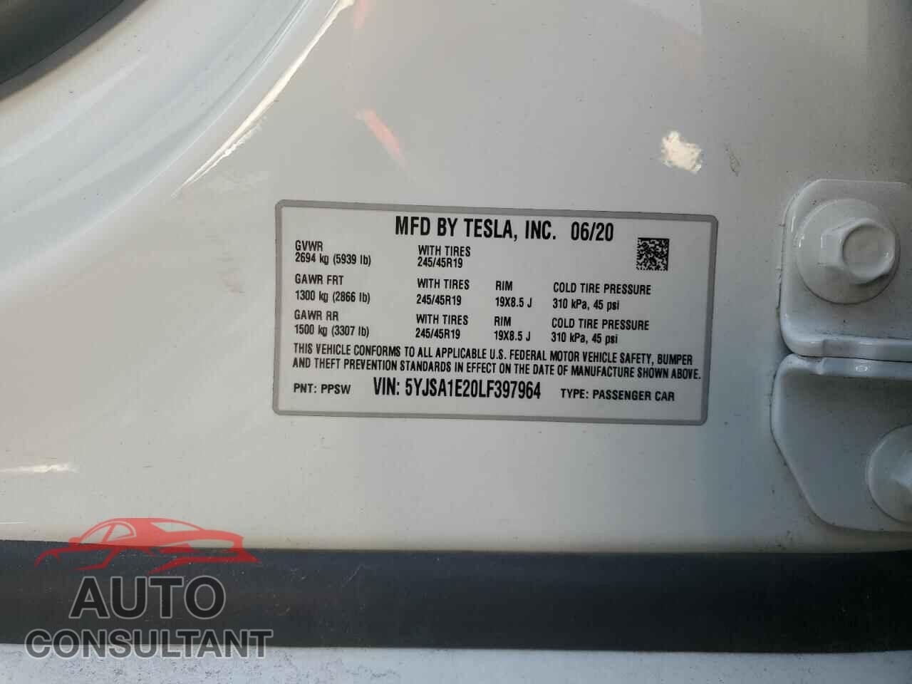 TESLA MODEL S 2020 - 5YJSA1E20LF397964