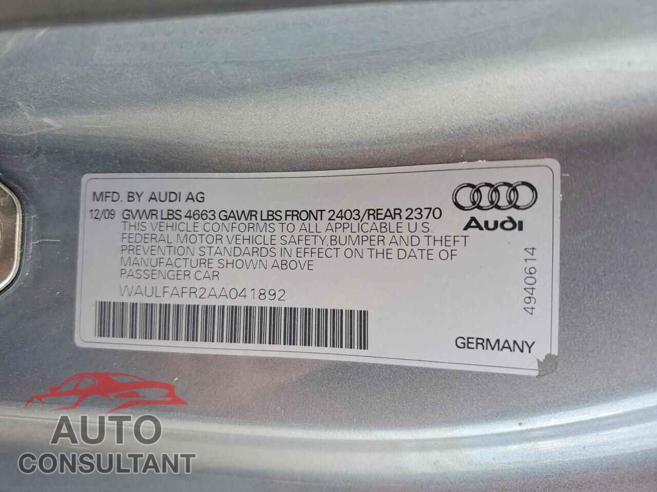 AUDI A5 2010 - WAULFAFR2AA041892