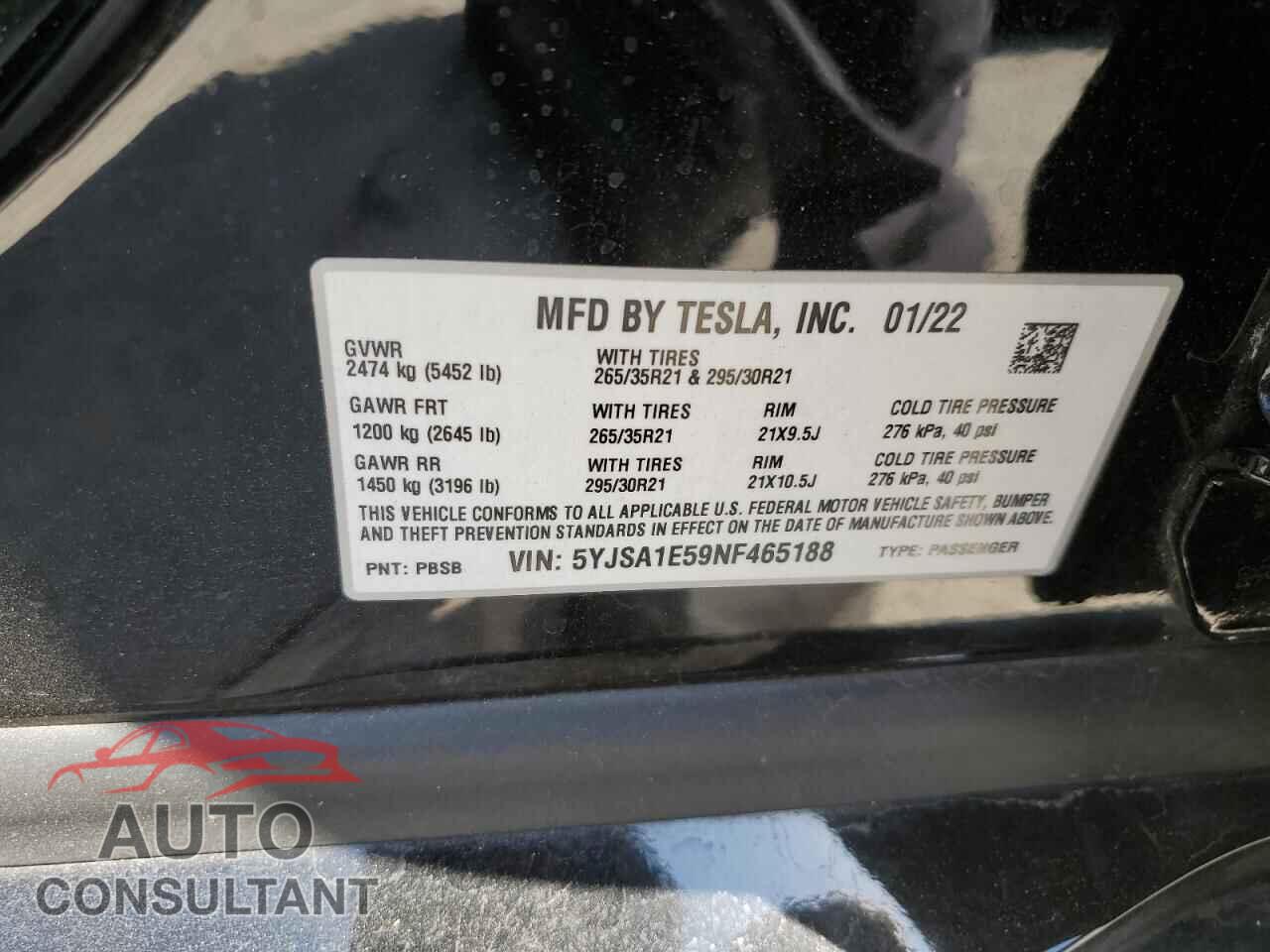 TESLA MODEL S 2022 - 5YJSA1E59NF465188