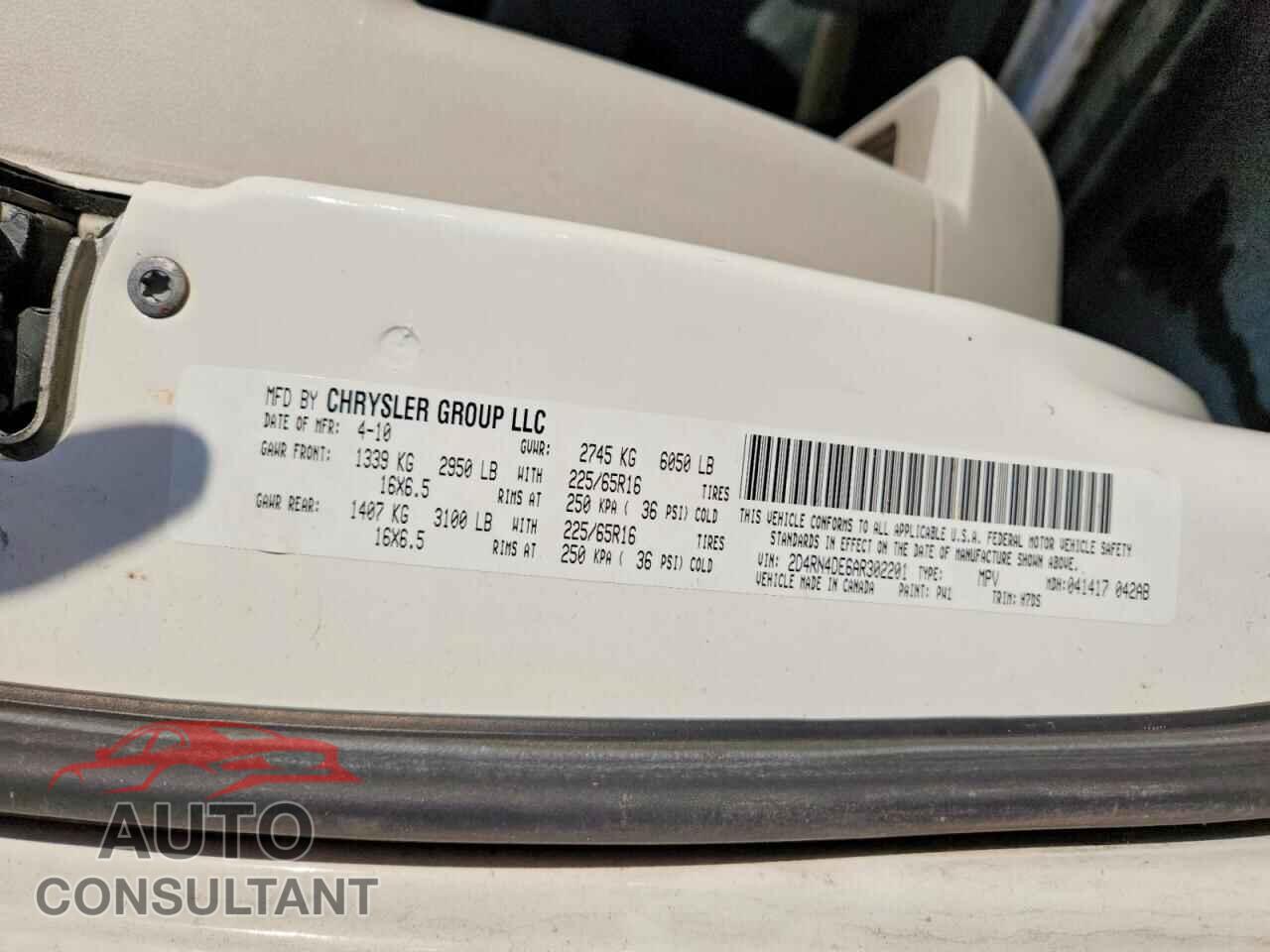 DODGE CARAVAN 2010 - 2D4RN4DE6AR302201