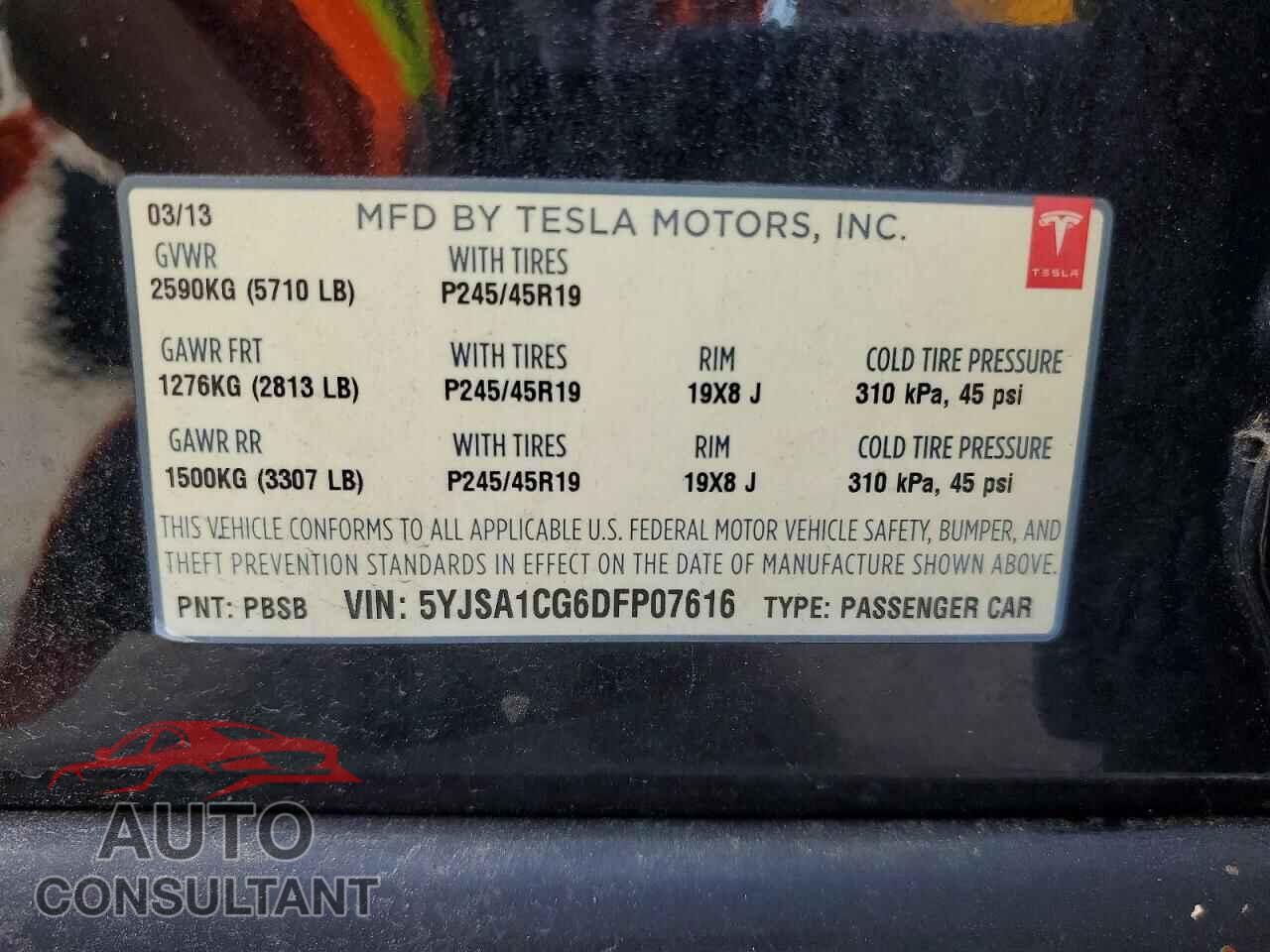 TESLA MODEL S 2013 - 5YJSA1CG6DFP07616