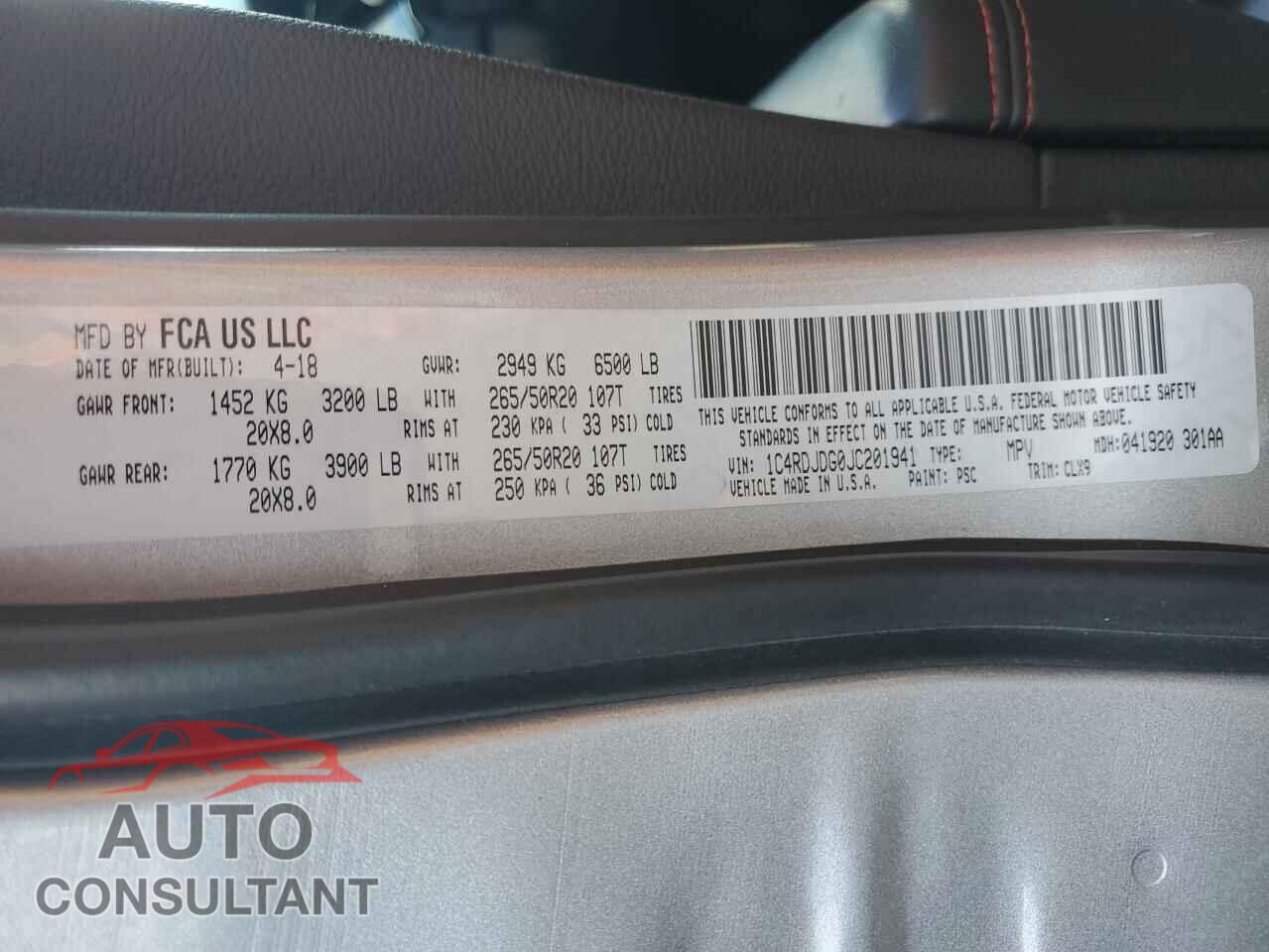 DODGE DURANGO 2018 - 1C4RDJDG0JC201941