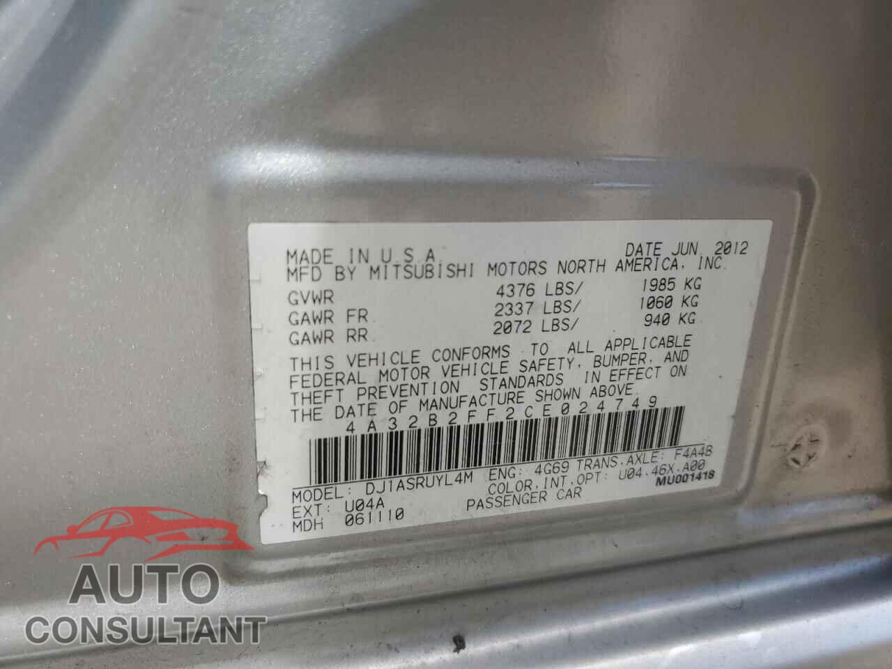 MITSUBISHI GALANT 2012 - 4A32B2FF2CE024749