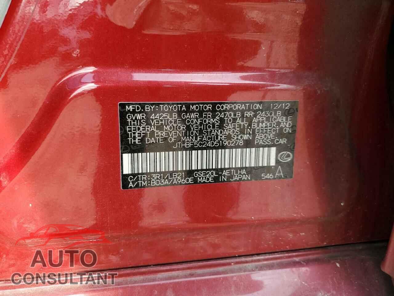 LEXUS IS 2013 - JTHBF5C24D5190278
