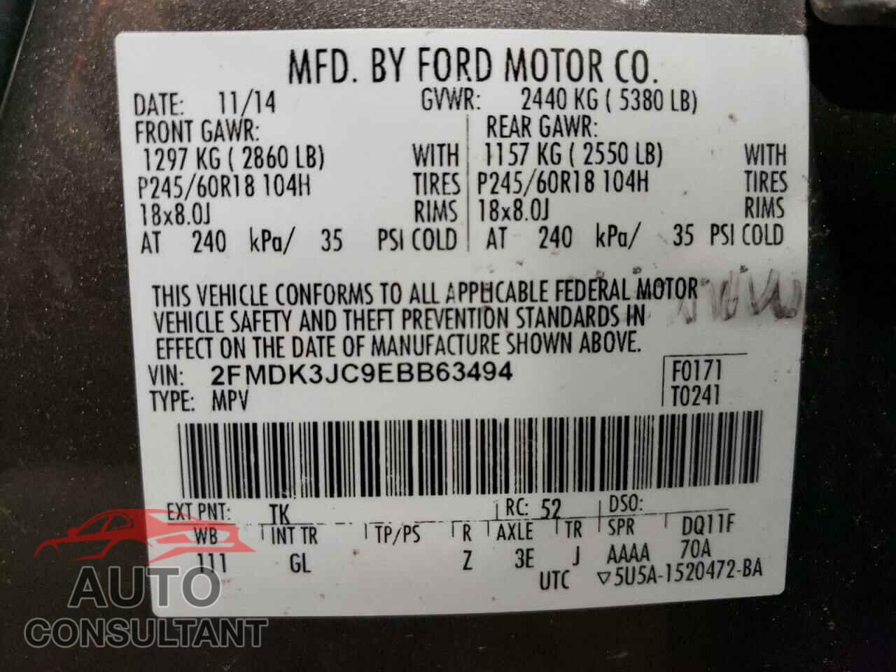 FORD EDGE 2014 - 2FMDK3JC9EBB63494