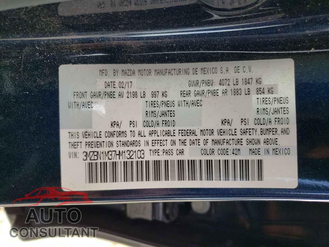 MAZDA 3 2017 - 3MZBN1M37HM132103