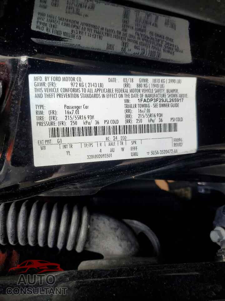 FORD FOCUS 2018 - 1FADP3F29JL265917