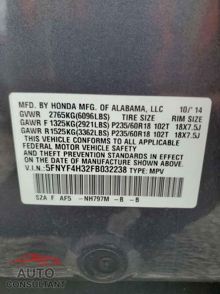HONDA PILOT 2015 - 5FNYF4H32FB032238