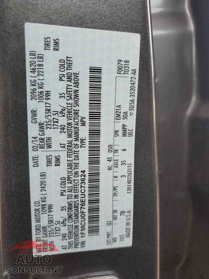 FORD ESCAPE 2014 - 1FMCU0F76EUC73624