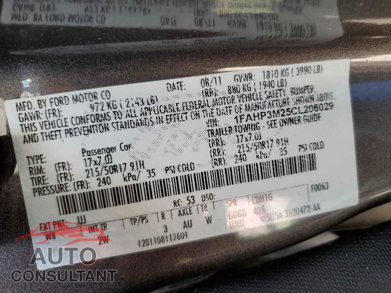 FORD FOCUS 2012 - 1FAHP3M25CL206029