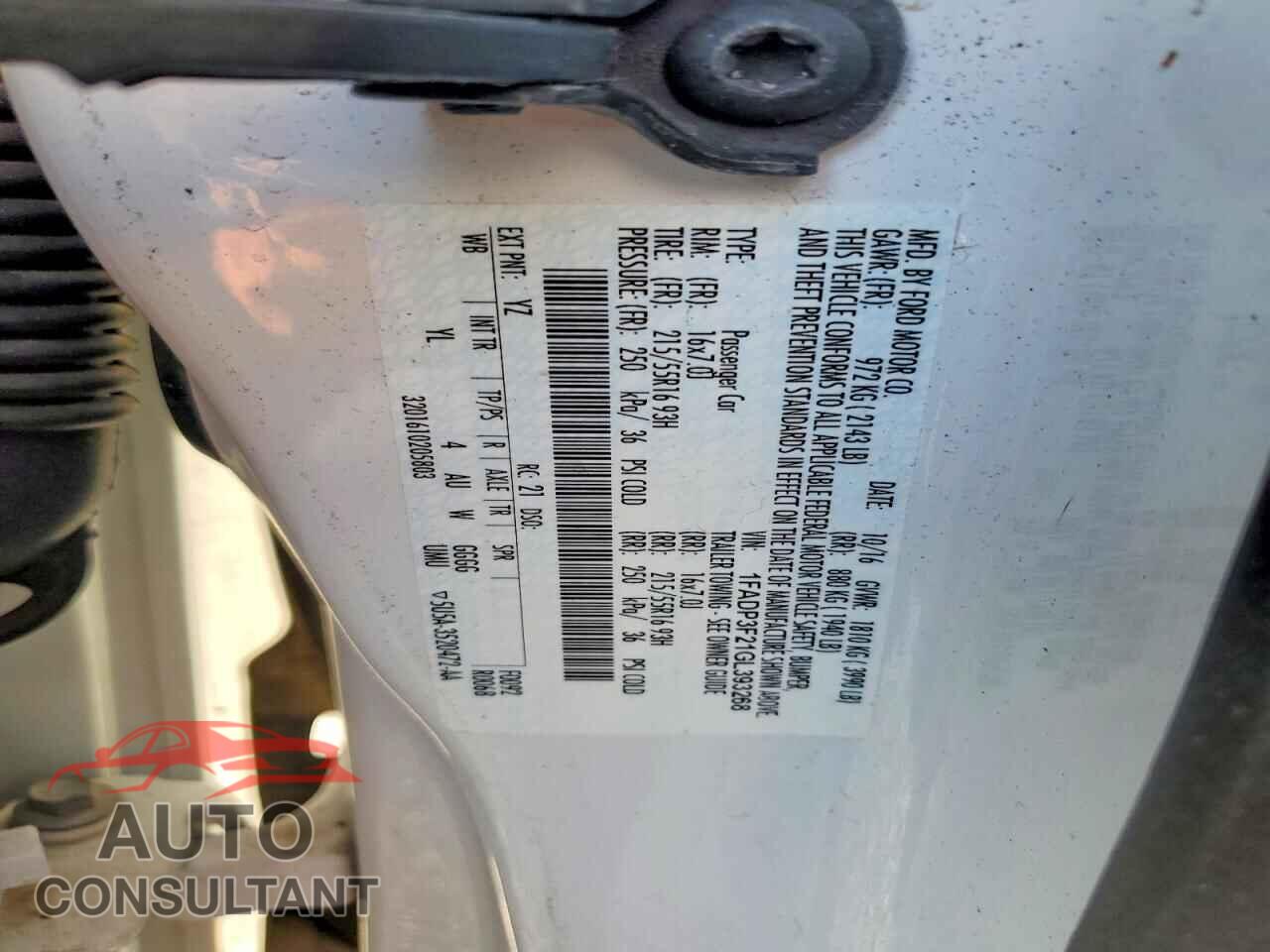 FORD FOCUS 2016 - 1FADP3F21GL393268