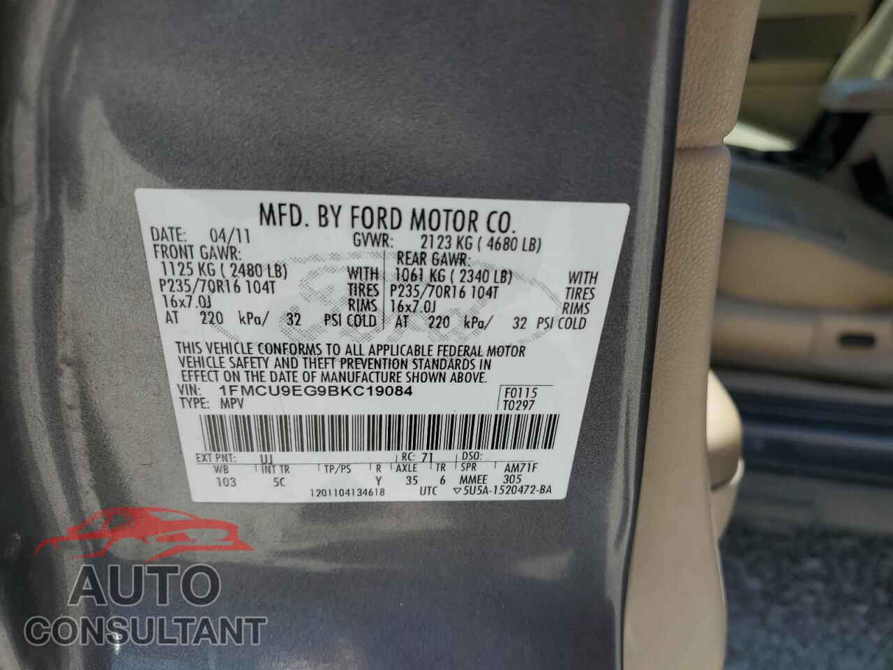 FORD ESCAPE 2011 - 1FMCU9EG9BKC19084