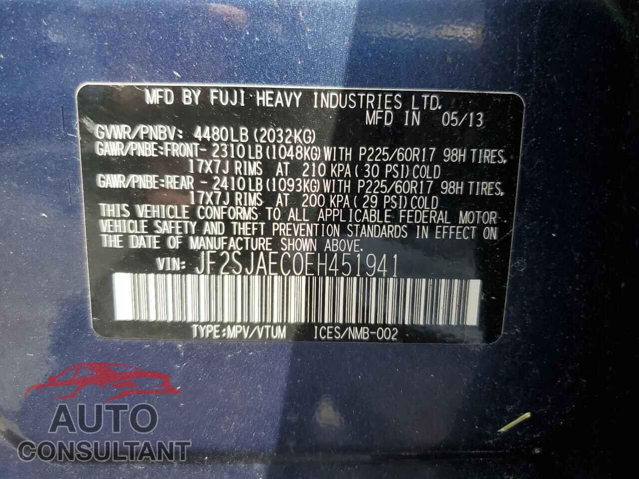 SUBARU FORESTER 2014 - JF2SJAEC0EH451941