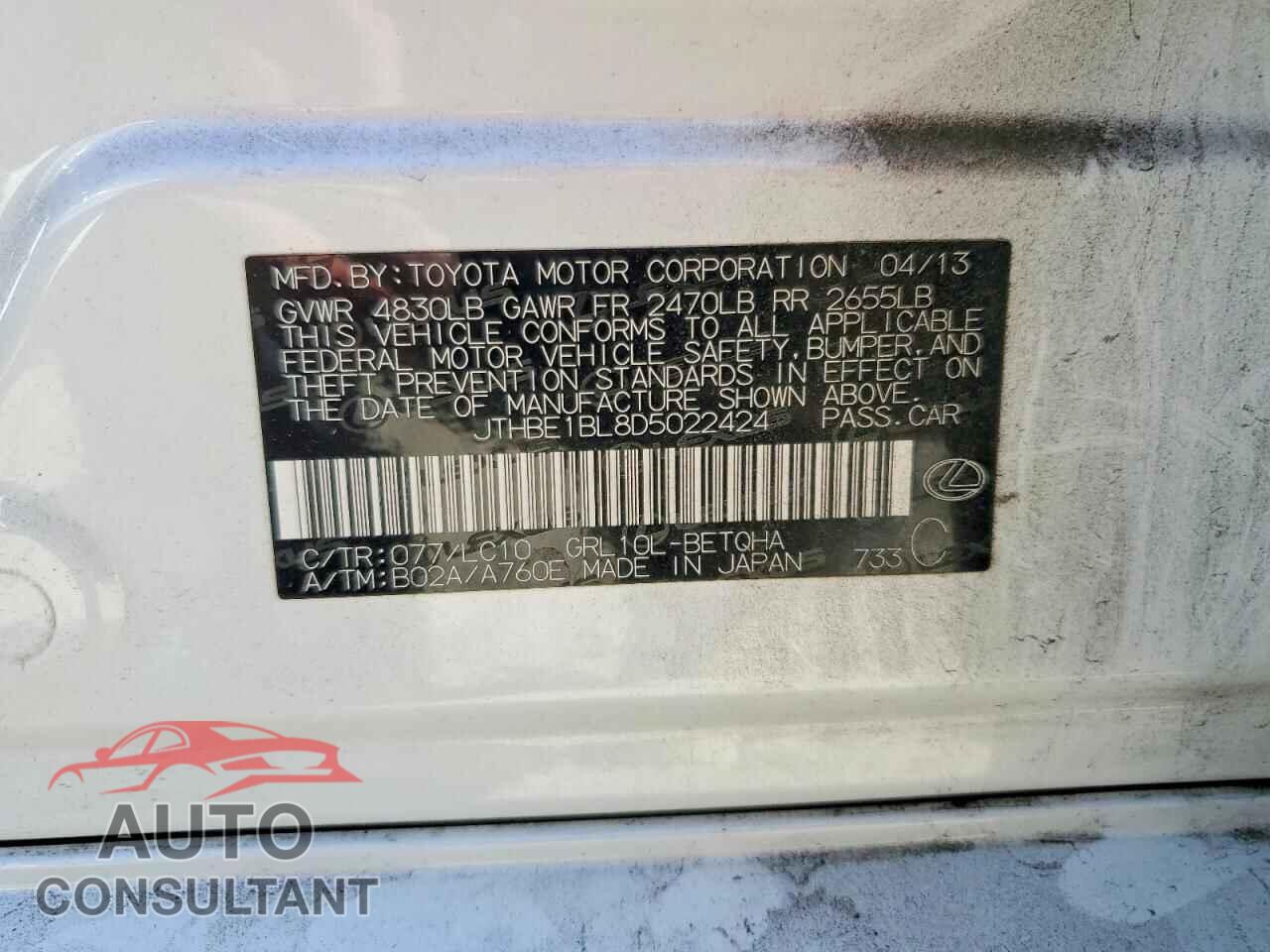 LEXUS GS350 2013 - JTHBE1BL8D5022424