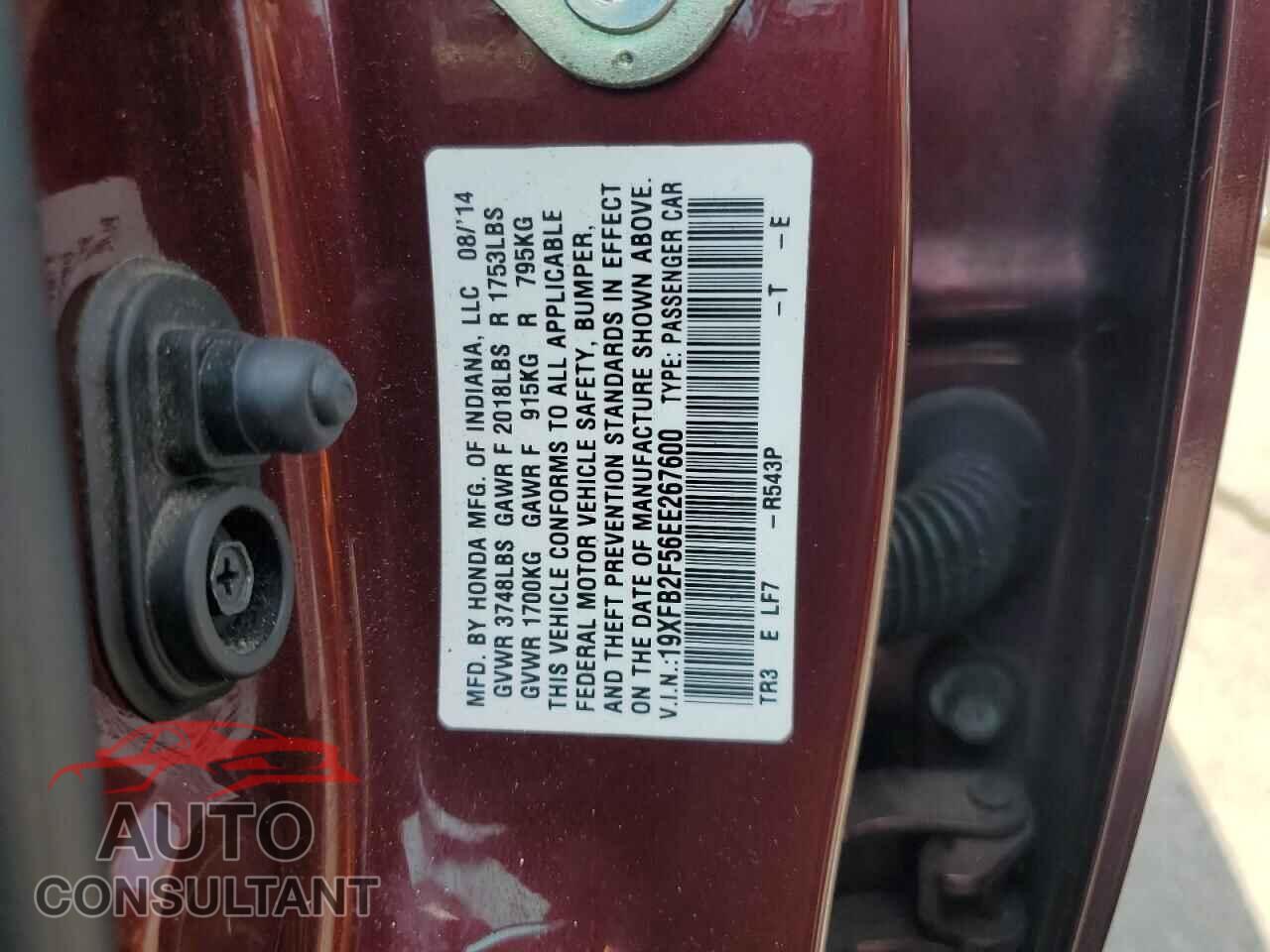 HONDA CIVIC 2014 - 19XFB2F56EE267600