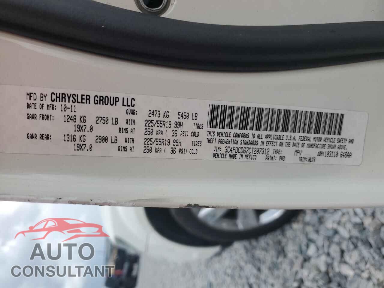 DODGE JOURNEY 2012 - 3C4PDCDG7CT207312