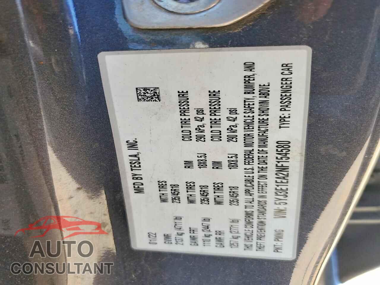 TESLA MODEL 3 2022 - 5YJ3E1EA2NF154580