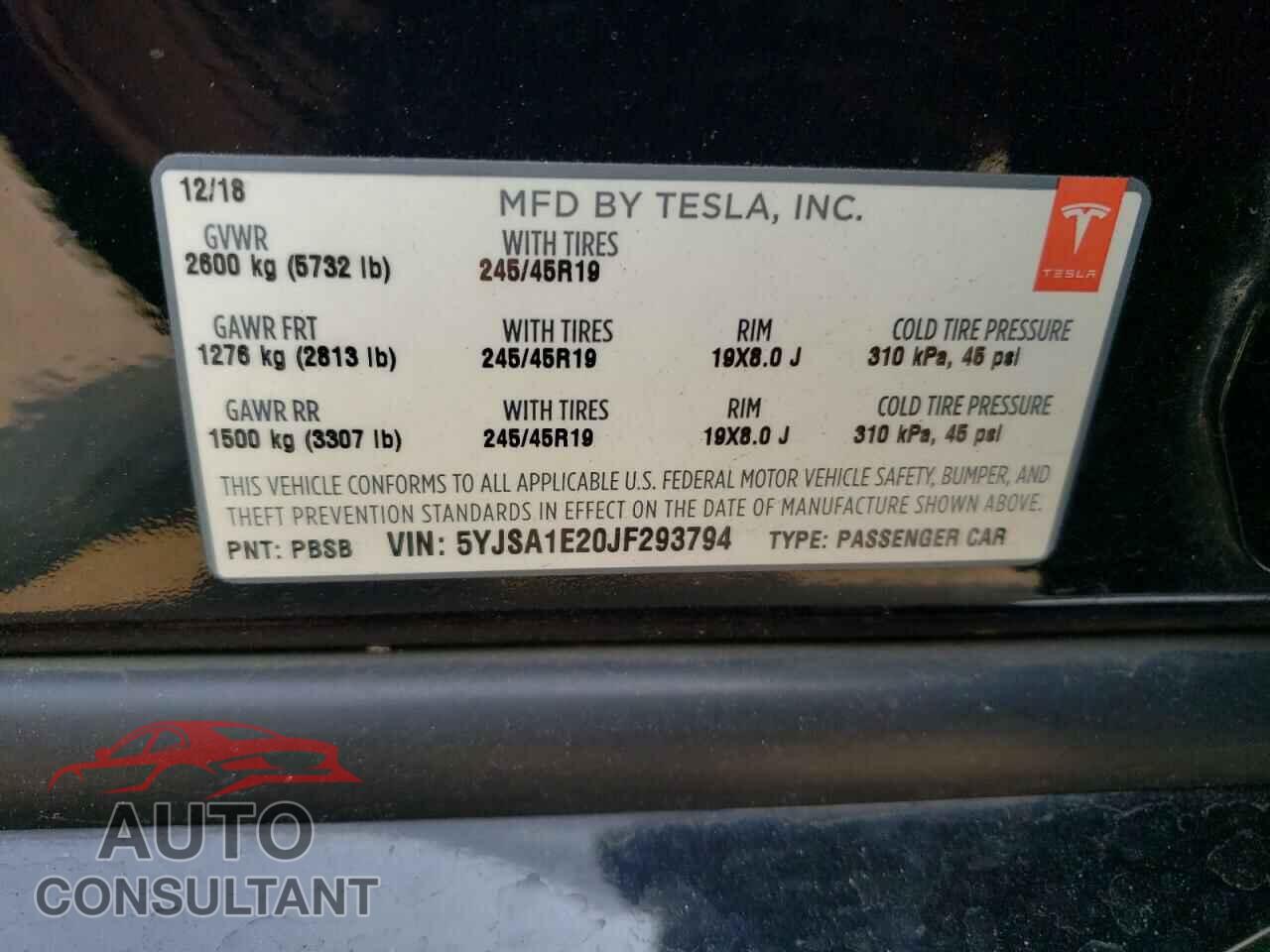 TESLA MODEL S 2018 - 5YJSA1E20JF293794