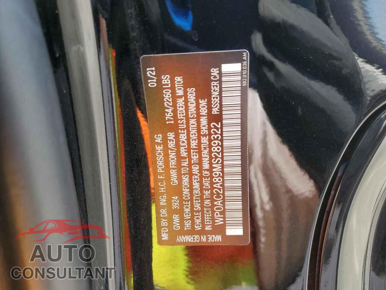 PORSCHE CAYMAN 2021 - WP0AC2A89MS289322