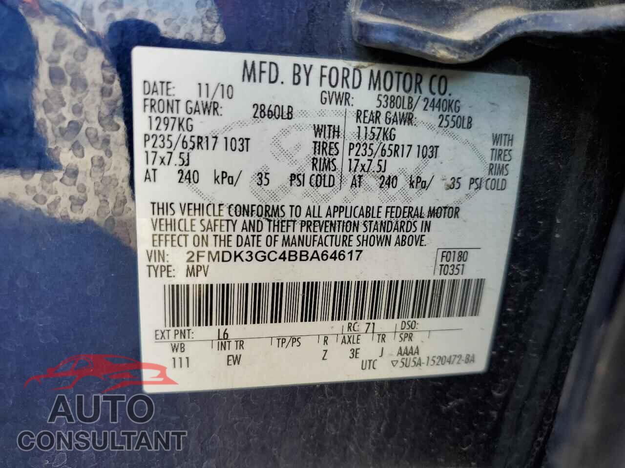 FORD EDGE 2011 - 2FMDK3GC4BBA64617