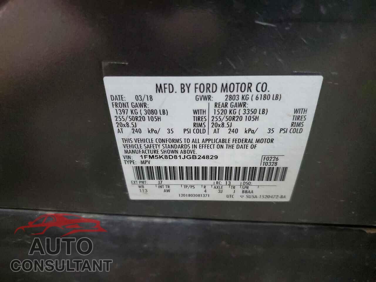 FORD EXPLORER 2018 - 1FM5K8D81JGB24829