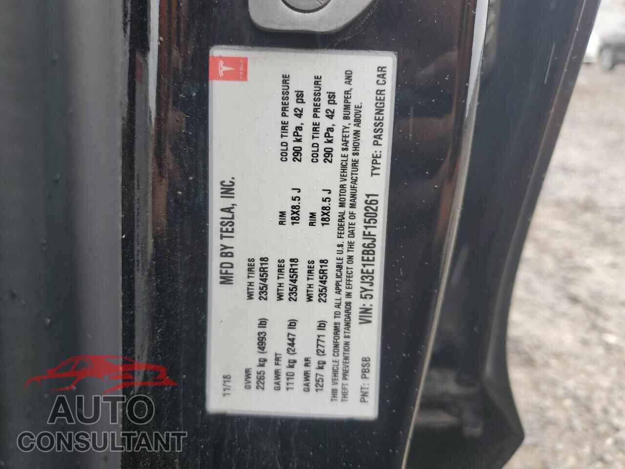 TESLA MODEL 3 2018 - 5YJ3E1EB6JF150261