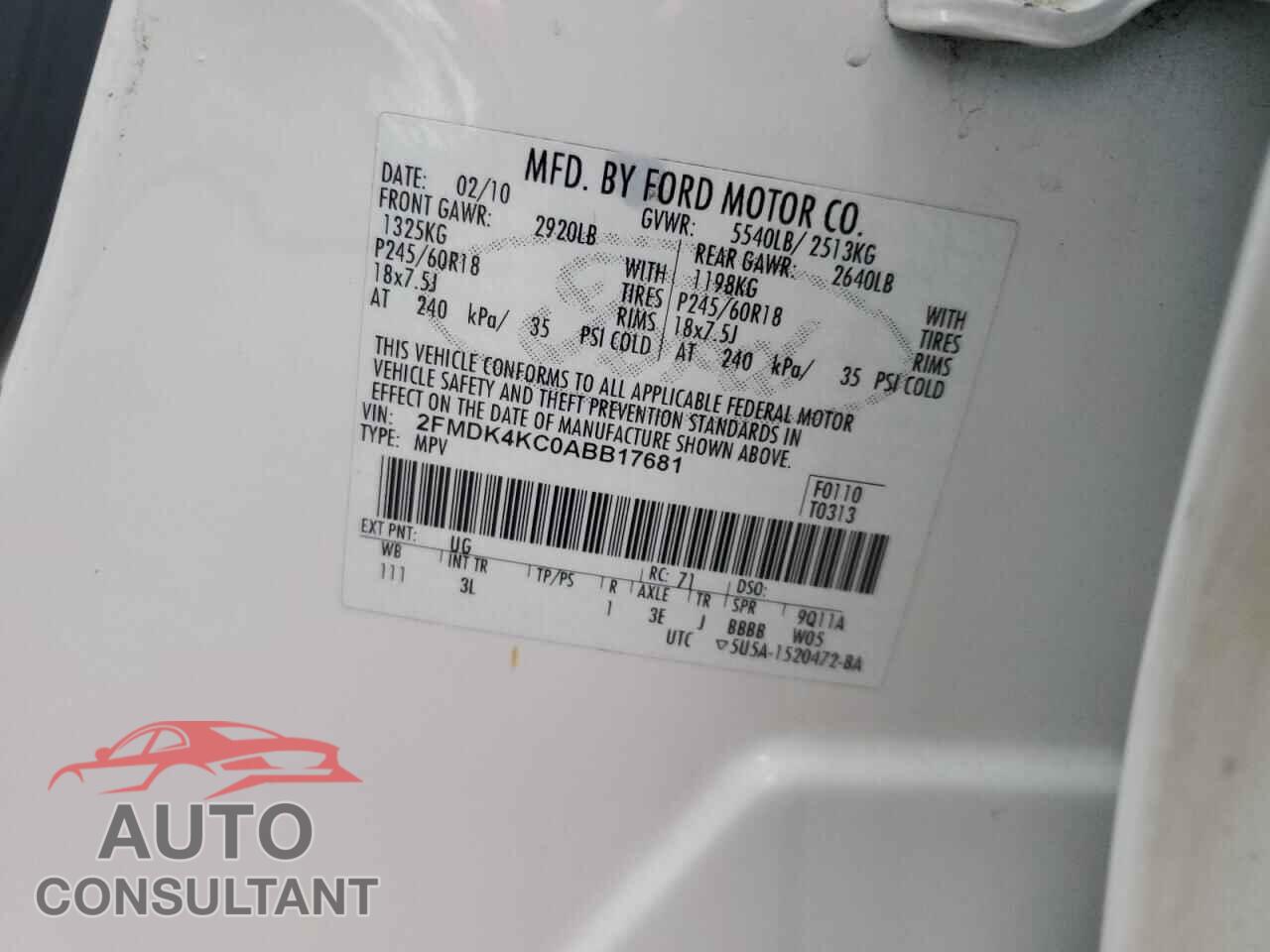 FORD EDGE 2010 - 2FMDK4KC0ABB17681