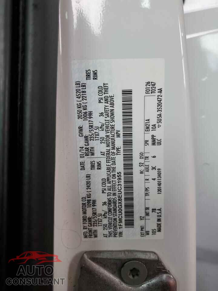 FORD ESCAPE 2014 - 1FMCU0GX8EUC31955