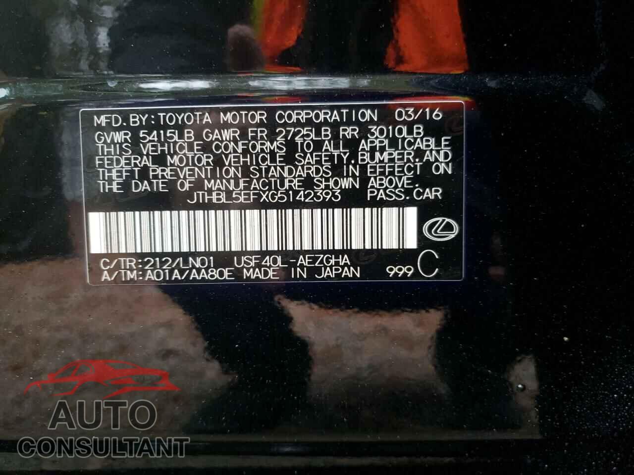 LEXUS LS460 2016 - JTHBL5EFXG5142393