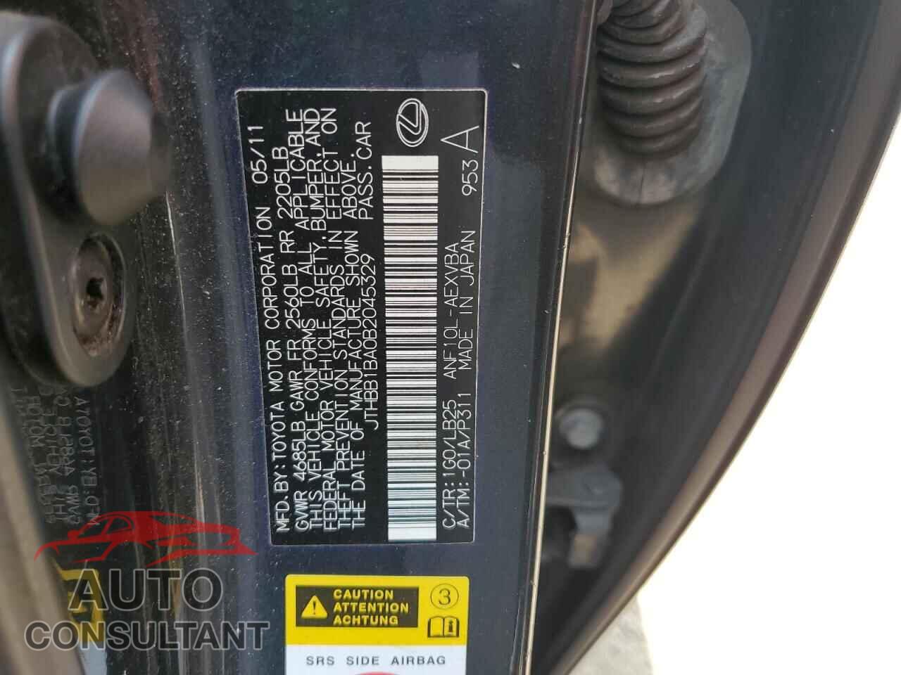 LEXUS HS 2011 - JTHBB1BA0B2045329
