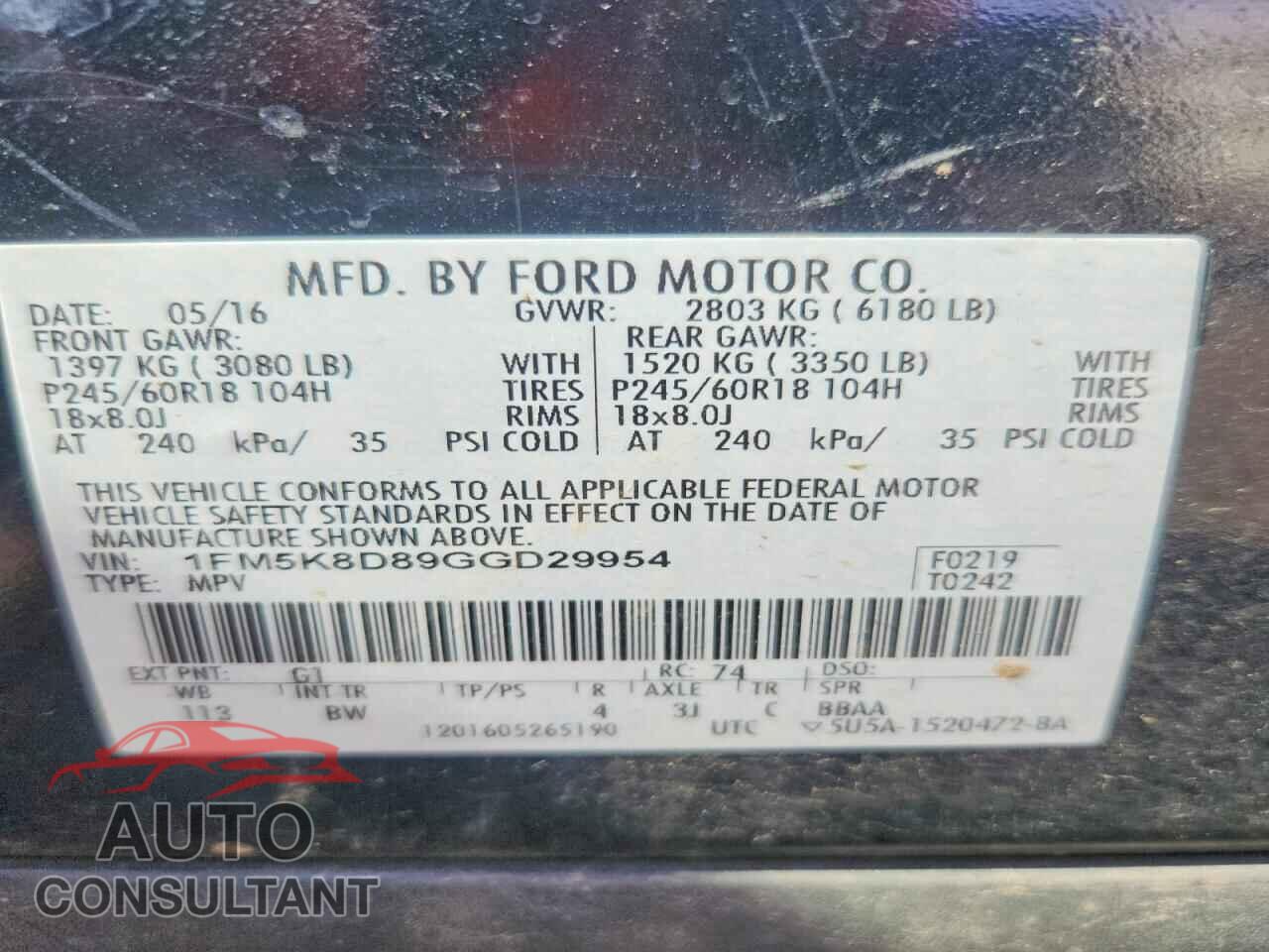 FORD EXPLORER 2016 - 1FM5K8D89GGD29954