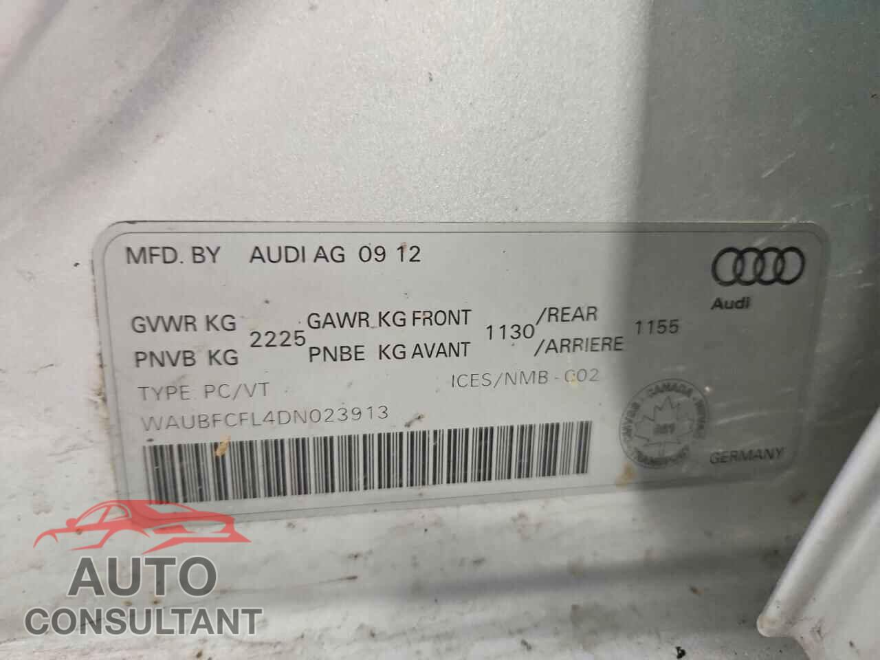 AUDI A4 2013 - WAUBFCFL4DN023913