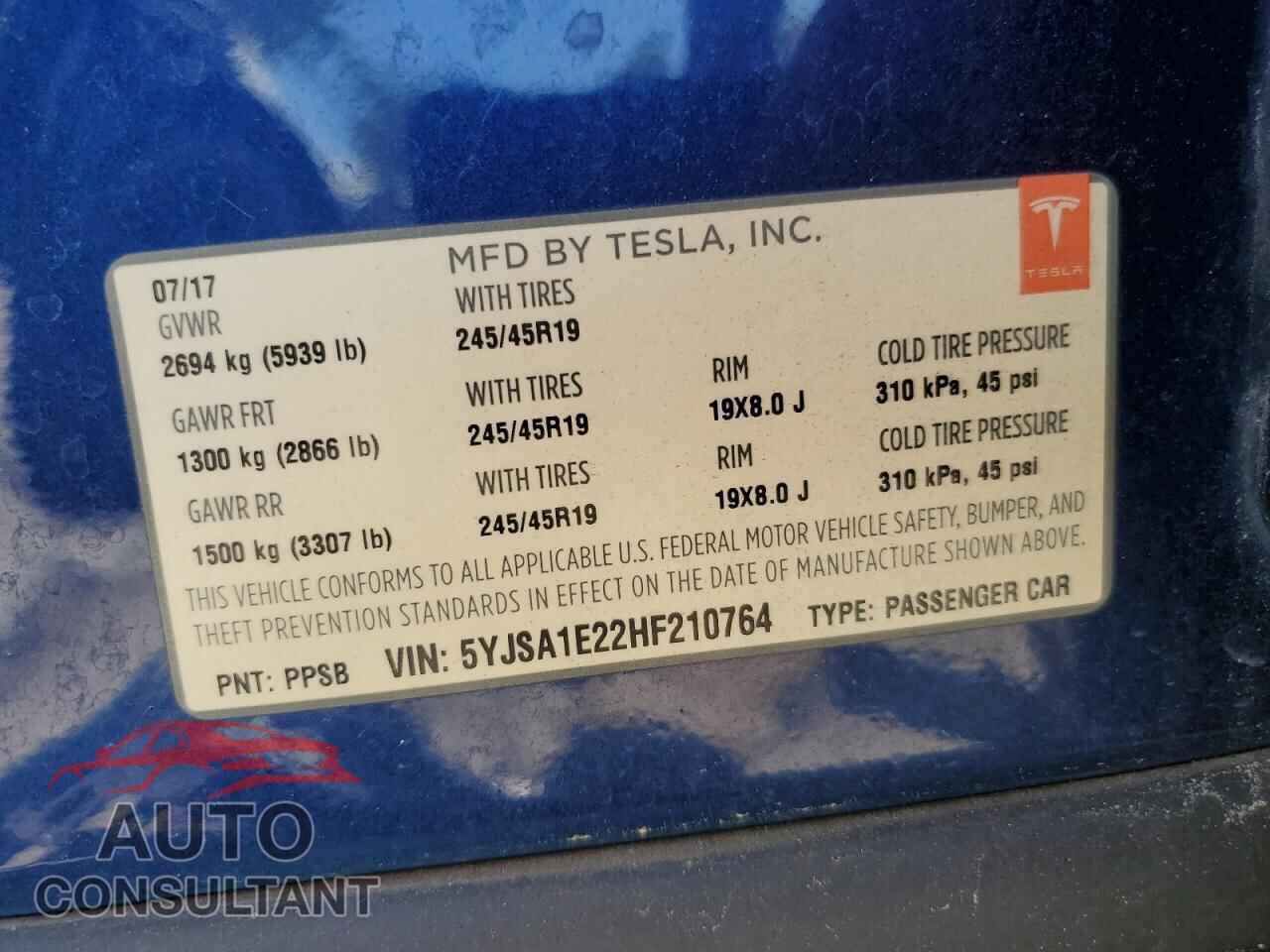TESLA MODEL S 2017 - 5YJSA1E22HF210764