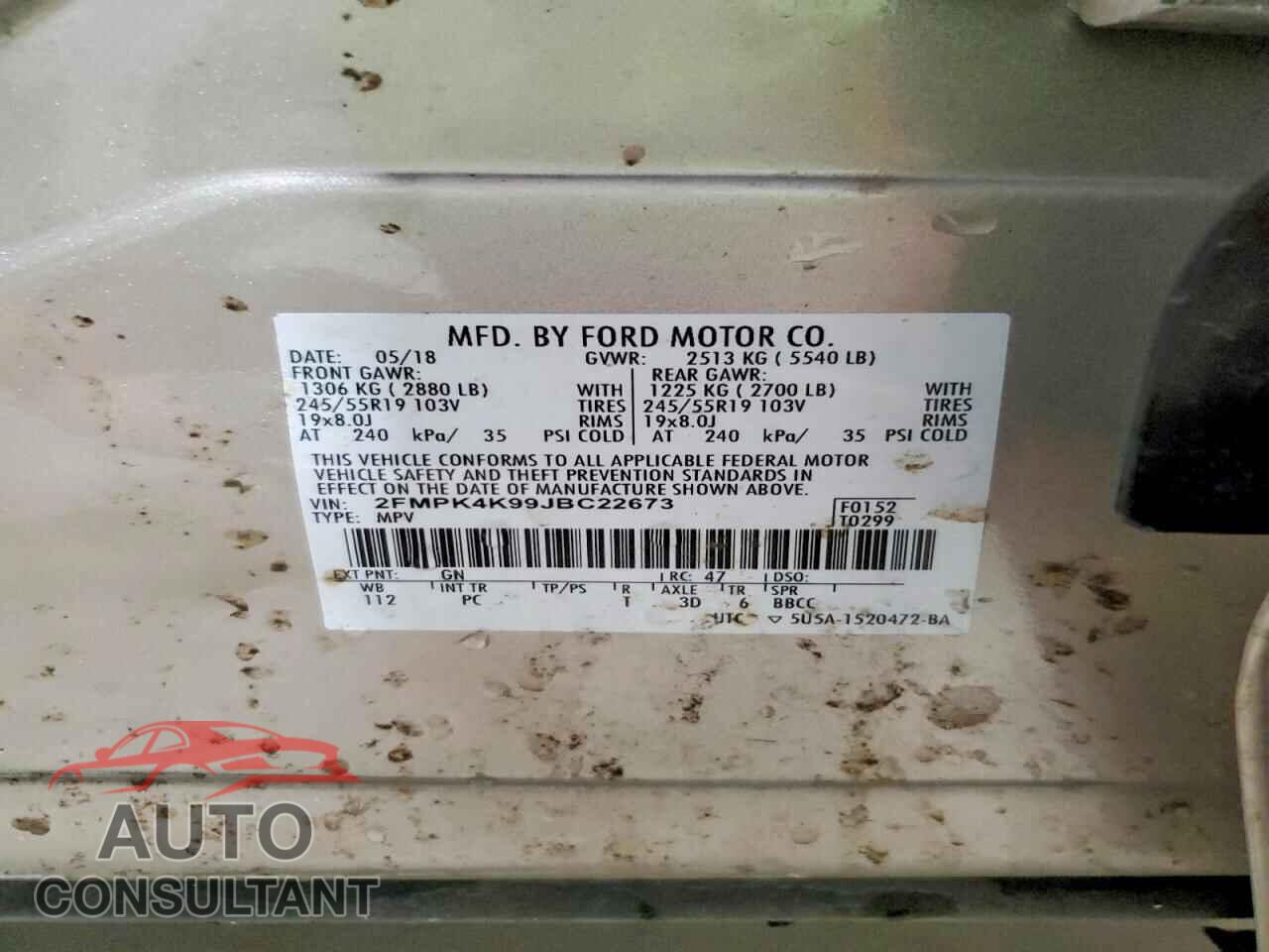 FORD EDGE 2018 - 2FMPK4K99JBC22673