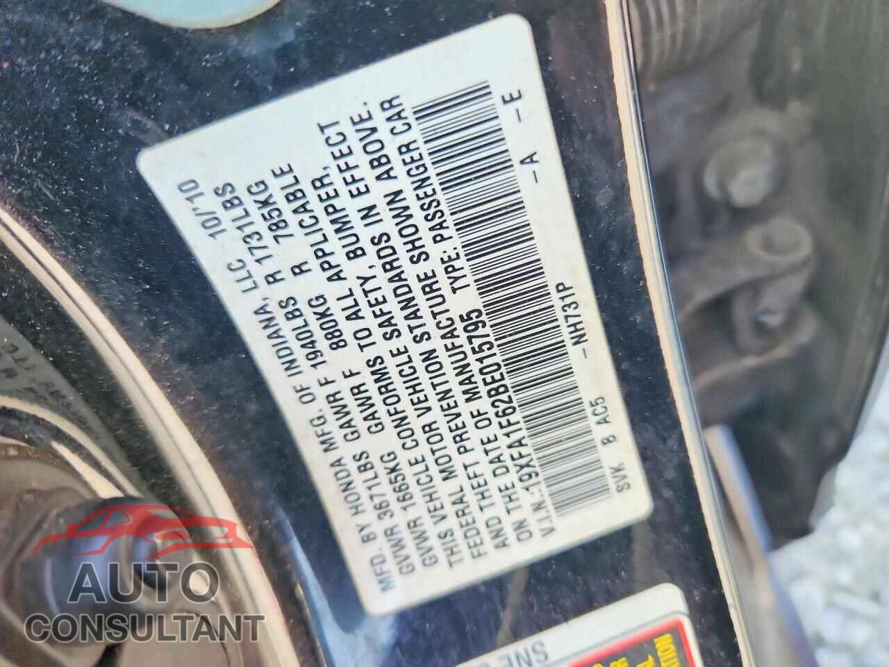 HONDA CIVIC 2011 - 19XFA1F62BE015795