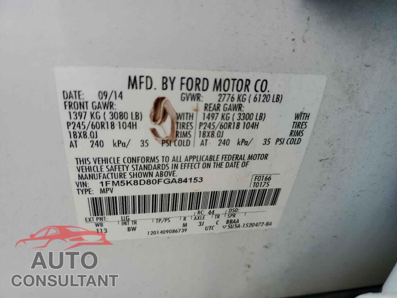 FORD EXPLORER 2015 - 1FM5K8D80FGA84153