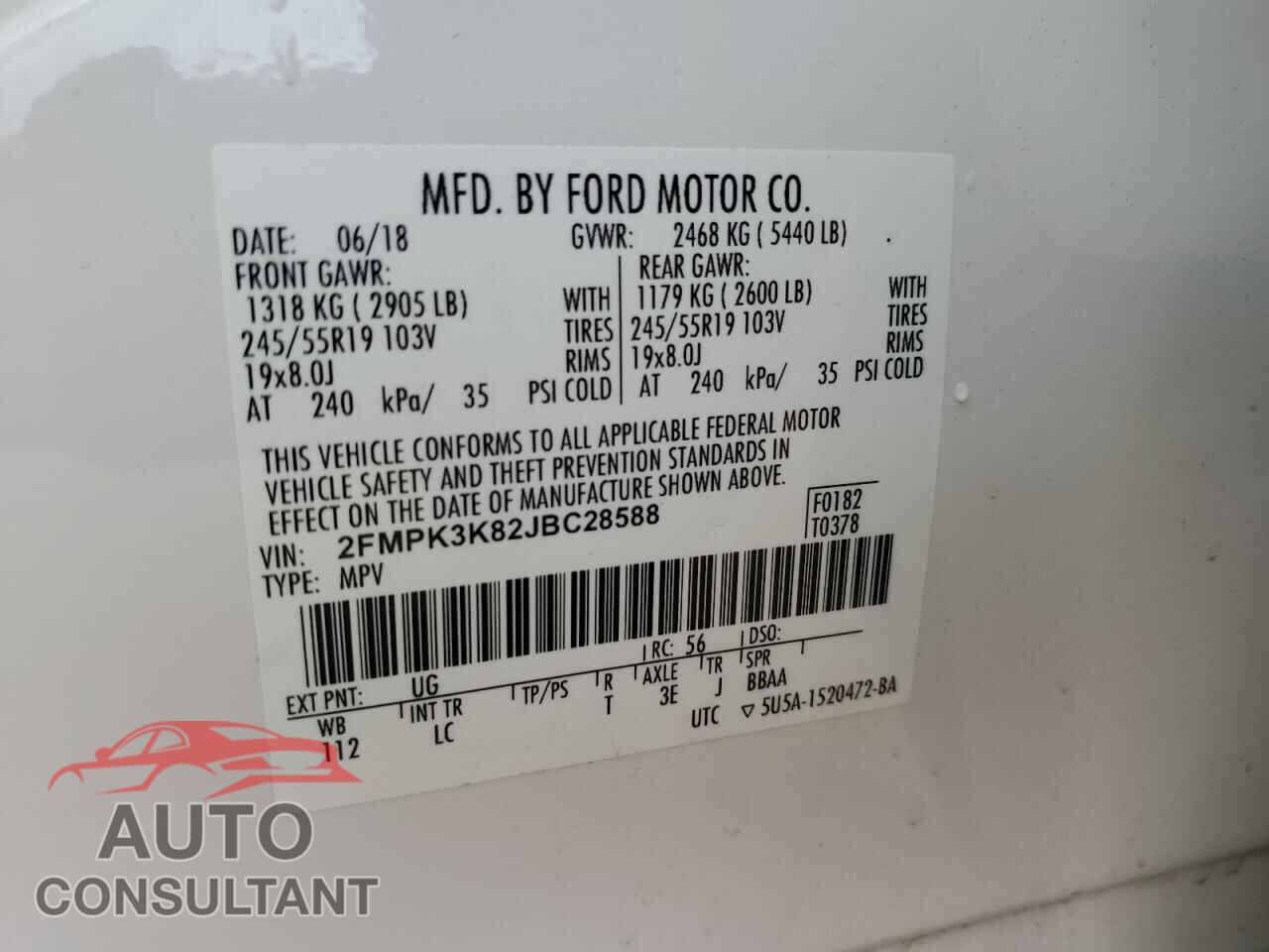 FORD EDGE 2018 - 2FMPK3K82JBC28588