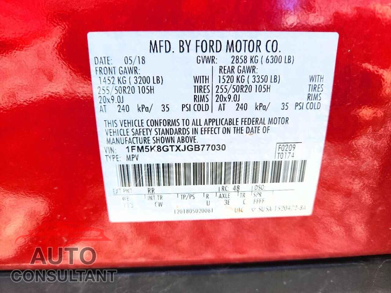 FORD EXPLORER 2018 - 1FM5K8GTXJGB77030