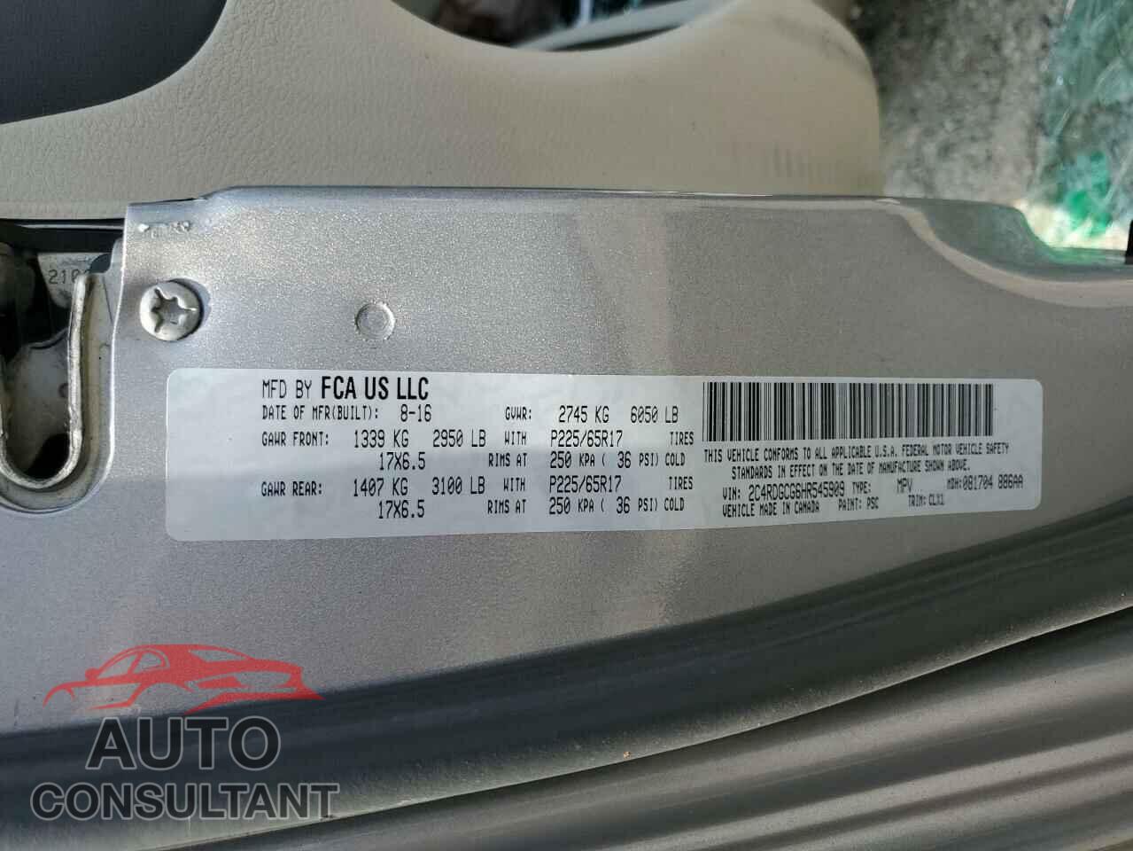 DODGE CARAVAN 2017 - 2C4RDGCG6HR545909