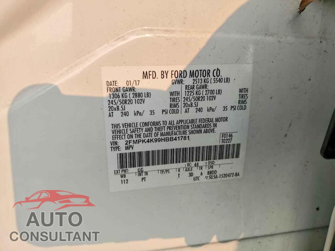 FORD EDGE 2017 - 2FMPK4K99HBB41781