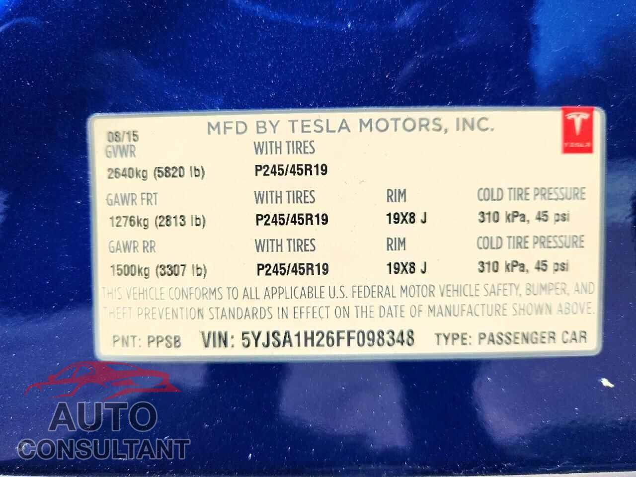 TESLA MODEL S 2015 - 5YJSA1H26FF098348