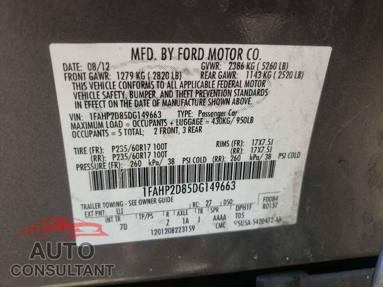 FORD TAURUS 2013 - 1FAHP2D85DG149663